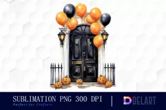 Door with Pumpkins and Balloons Illustration PNG Product Image 1