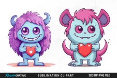 Cute Cartoon Valentines Monsters Illustration Clipart Product Image 1