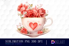 Watercolor Valentine Teacup Clipart, Sublimation Art Product Image 1