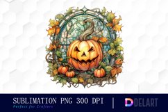 Watercolor Stained Glass Jack O&#039;Lantern Sublimation Art Product Image 1