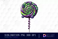 Watercolor Halloween Purple Green Lollipop Clipart Design Product Image 1
