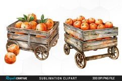 Watercolor Oranges In Wood Cart Clipart Product Image 1