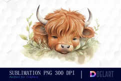 Watercolor Baby Highland Cow Clipart, Sublimation Art Product Image 1