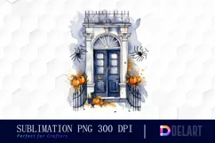 Watercolor Apartment Black Door Halloween Clipart Design Product Image 1