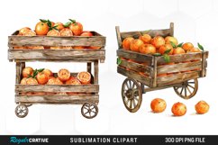 Watercolor Oranges In Wood Cart Clipart Product Image 1