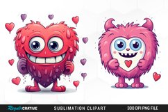 Cute Cartoon Valentines Monsters Image Clipart Product Image 1