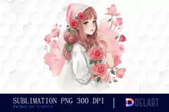 Watercolor Rose Girl Clipart PNG Product Image 1