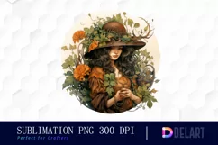 Watercolor Fantasy Earth Witch Clipart, PNG Product Image 1