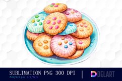 Watercolor Pastel Cookies on a Plate Clipart Design Product Image 1