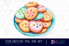 Watercolor Pastel Cookies on a Plate Clipart Design Product Image 1