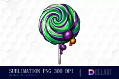 Watercolor Halloween Purple Green Lollipop Clipart Image Product Image 1