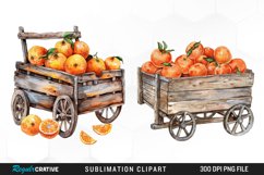 Watercolor Oranges In Wood Cart Exquisite Clipart Product Image 1