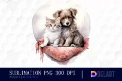 Watercolor Cat and Dog Couple Clipart, Artwork Product Image 1