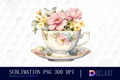 Watercolor Vintage Tea Cup Party Illustration PNG Product Image 1
