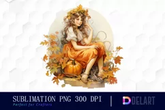 Watercolor Autumn Fairy Girl Clipart, Sublimation Graphics Product Image 1