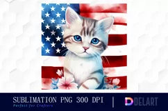 Watercolor 4th of July Cat Sublimation Clipart Product Image 1