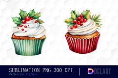 Christmas Cupcake Watercolor Sublimation Clipart PNG Product Image 1