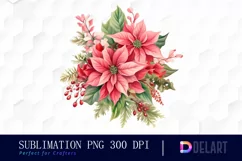 Watercolor Pink Poinsettia Clipart, Sublimation Art Product Image 1