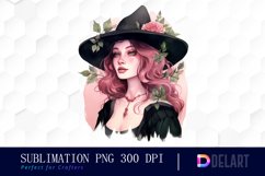 Watercolor Pink Witch Sublimation Clipart Product Image 1