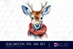 Watercolor Deer With Red Knit Scarf PNG Clipart Product Image 1