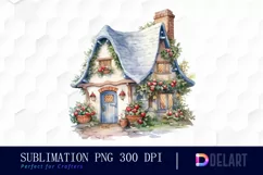 Watercolor Cozy Christmas House Clipart, Sublimation Art Product Image 1