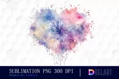 Watercolor Heart Fireworks Clipart, Sublimation Art Product Image 1