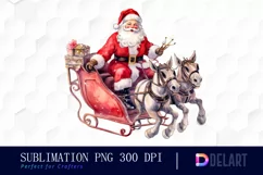 Watercolor Santa Claus In Sleigh Clipart Design Product Image 1