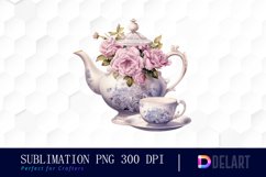 Watercolor Vintage Tea Cup Floral Party Clipart Design Product Image 1
