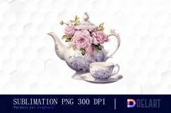 Watercolor Vintage Tea Cup Floral Party Clipart Design Product Image 1