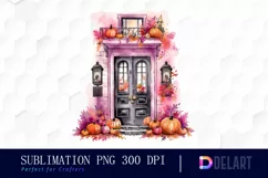 Watercolor Apartment Pink Door Halloween Clipart Image Product Image 1