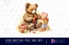 Watercolor Valentine Teddy Bear Clipart PNG Product Image 1