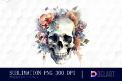 Watercolor Skull Floral Clipart, Illustration PNG Product Image 1