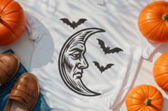 Halloween Retro Moon SVG | Vintage Crescent Moon with Bats Product Image 2
