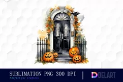 Watercolor Apartment Black Door Halloween Exquisite Clipart Product Image 1