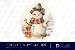 Watercolor Cozy Snowman Clipart, PNG Set Product Image 1