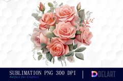 Watercolor Coral Rose Clipart, Sublimation Art Product Image 1