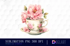 Watercolor Vintage Teacup Floral Clipart Design Product Image 1