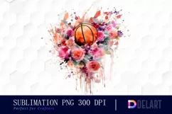 Watercolor Basketball in Explosion of Flowers Clipart Image Product Image 1