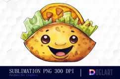 Watercolor Taco Cartoon Face PNG Clipart Product Image 1