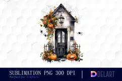 Watercolor Apartment Black Door Halloween Clipart Image Product Image 1