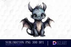 Watercolor Cute Black Daby Dragon PNG Clipart Product Image 1