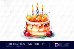 Watercolor Cute Birthday Cake PNG Clipart Product Image 1