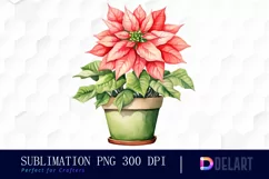 Watercolor Pink Poinsettia Clipart, Sublimation Art Product Image 1