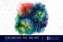 Watercolor New Years Fireworks Clipart, Sublimation Art Product Image 1