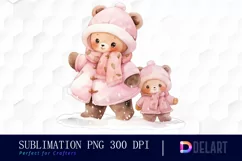 Watercolor Winter Baby Bear Clipart, Sublimation Art Product Image 1