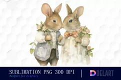 Watercolor Couple Bunny Kissing Clipart, Sublimation Art Product Image 1