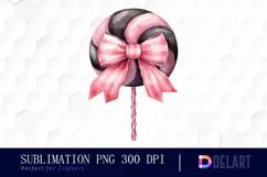 Watercolor Pink and Black Lollipop Bow Clipart Design Product Image 1
