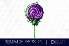 Watercolor Halloween Purple Green Lollipop Clipart Product Image 1
