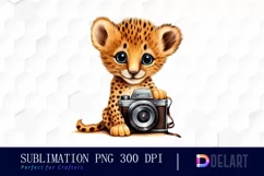 Watercolor Baby Cheetah with Camera PNG Clipart Product Image 1