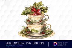 Watercolor Christmas Teacup Floral Clipart set Product Image 1